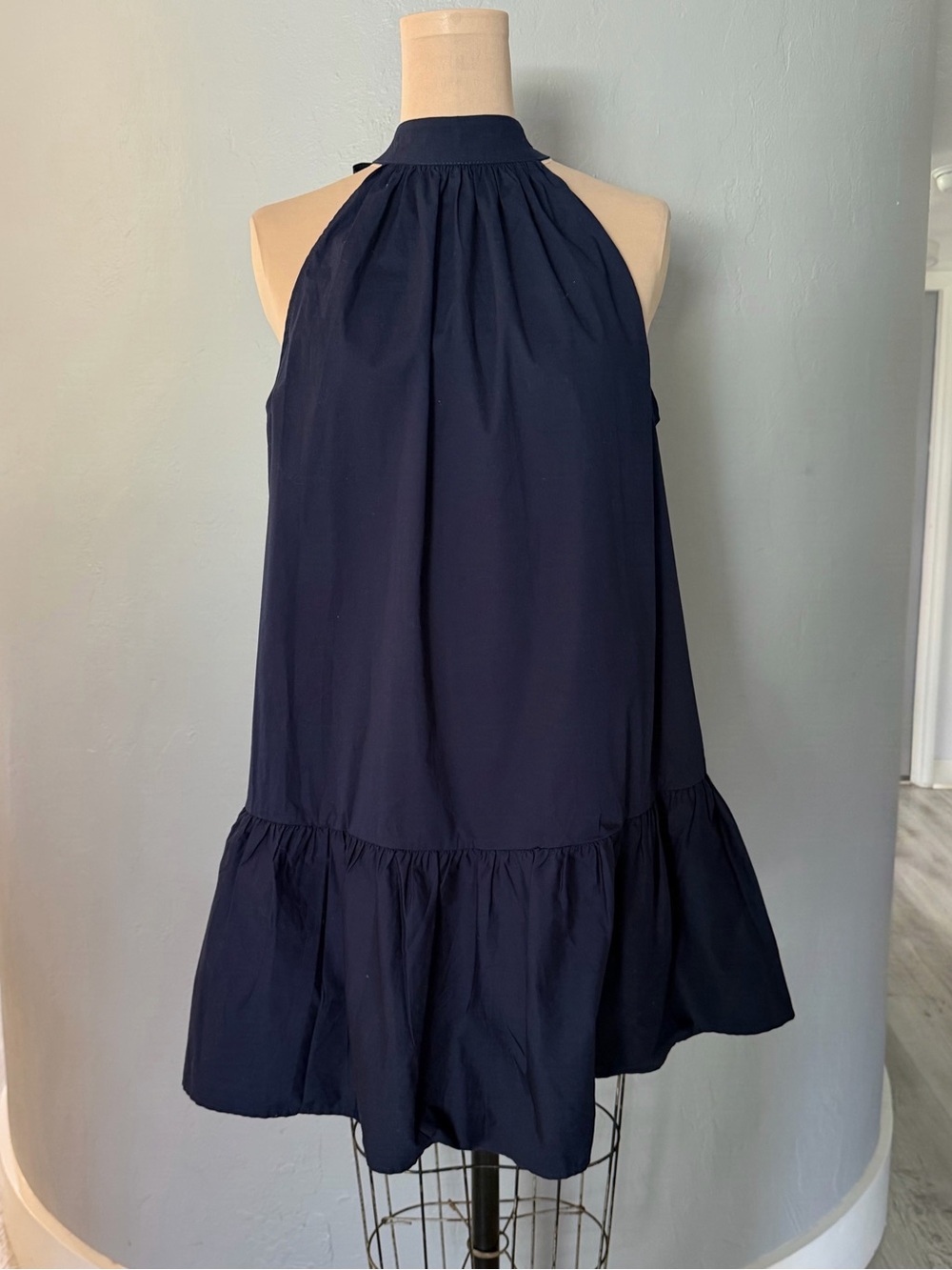 STAUD Navy Halter Ruffle-Hem Swing